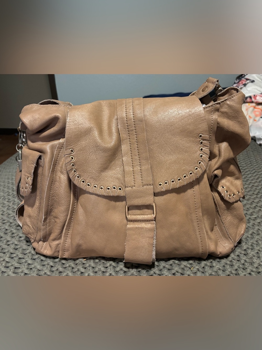 NWT Free People We The Free Leigh Distressed Leather Hobo Bag Beige